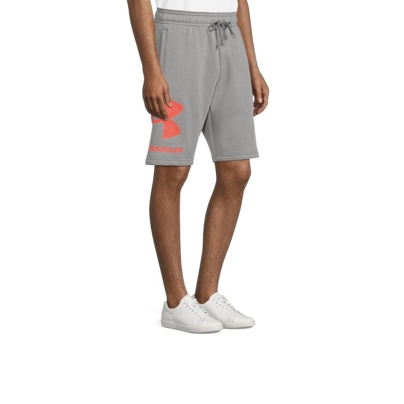 Under Armour Men's Rival Fleece Big Logo Shorts Concrete/Phoenix Fire Si… - Picture 1 of 3